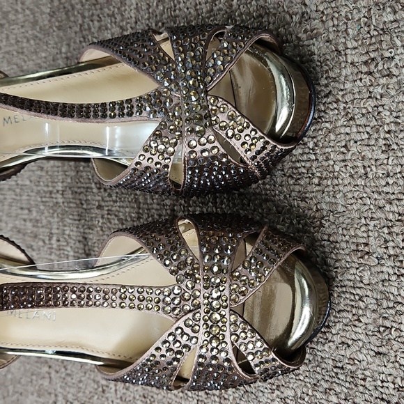 Antonio Melani Bronze Rhinestones Embellished Strappy High Heels 6.5 - Picture 9 of 9